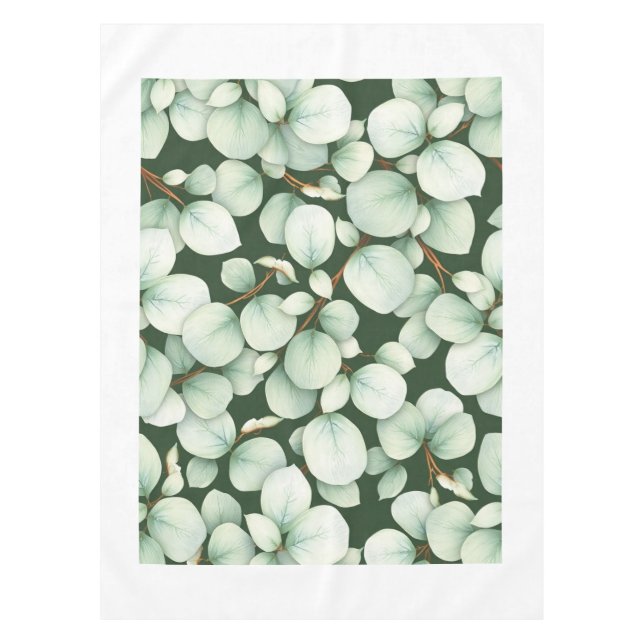 Calm Modern Eucalyptus Leaf Spring Tablecloth Tischdecke (Vorderseite)