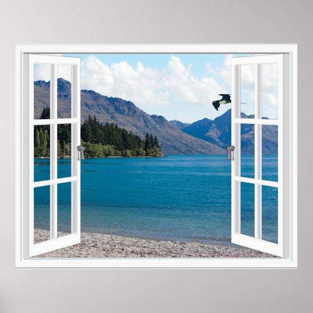Calm Mountain Lake Artificial Window View Poster (Vorne)