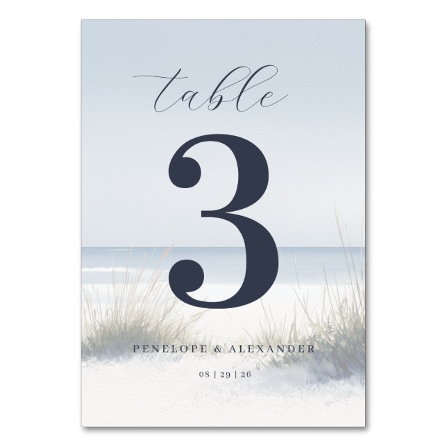 Calm Navy Beach Table Number Tischnummer (Vorderseite)