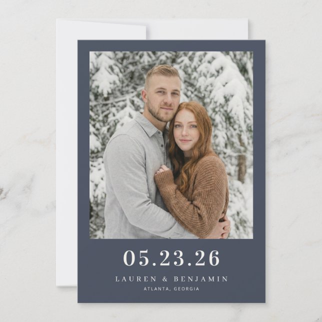 Calm Navy Minimalist Photo Save The Date (Vorderseite)