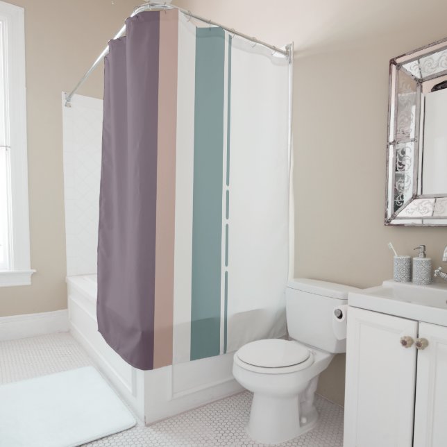 Calm Neutral Stripes – Modern Bathroom Aesthetic Duschvorhang (Beispiel)