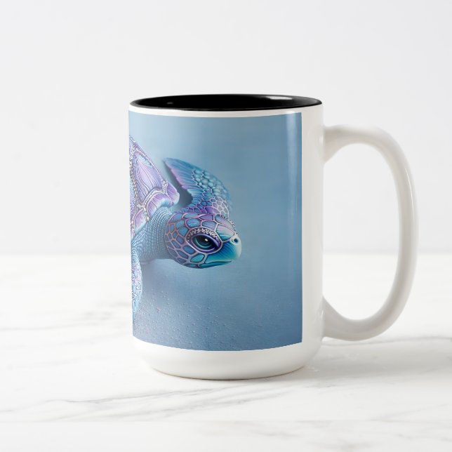 Calm Ocean Turtle Art – Blue & Purple Fantasy Sea  Zweifarbige Tasse (Rechts)