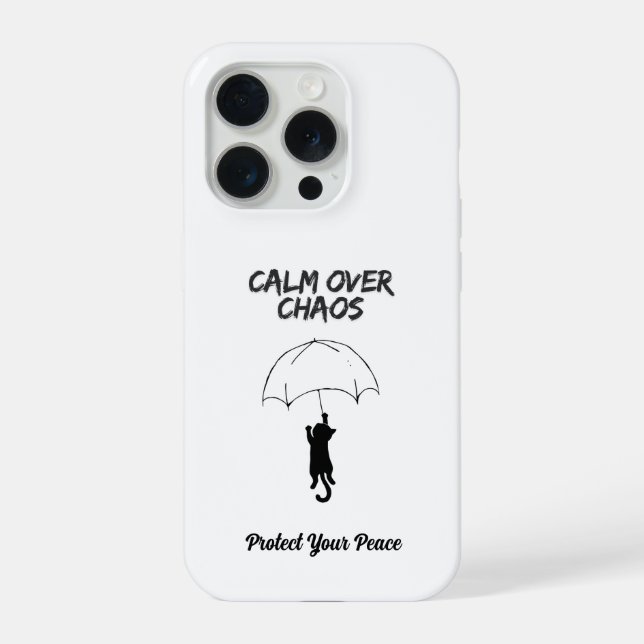 Calm Over Chaos – Editable Quote Cat iPhone Case Hülle (Rückseite)