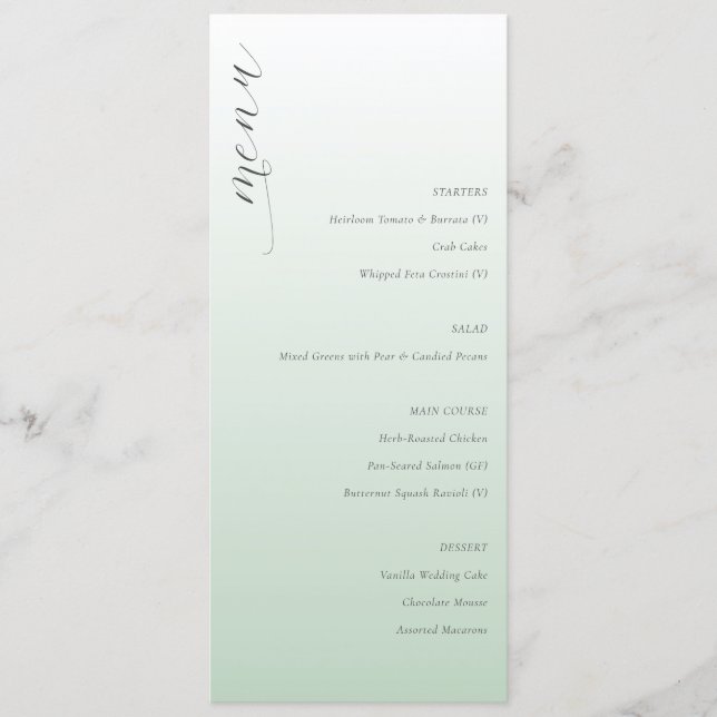 Calm Pastel Green Elegant Wedding Menu Menükarte (Vorderseite)