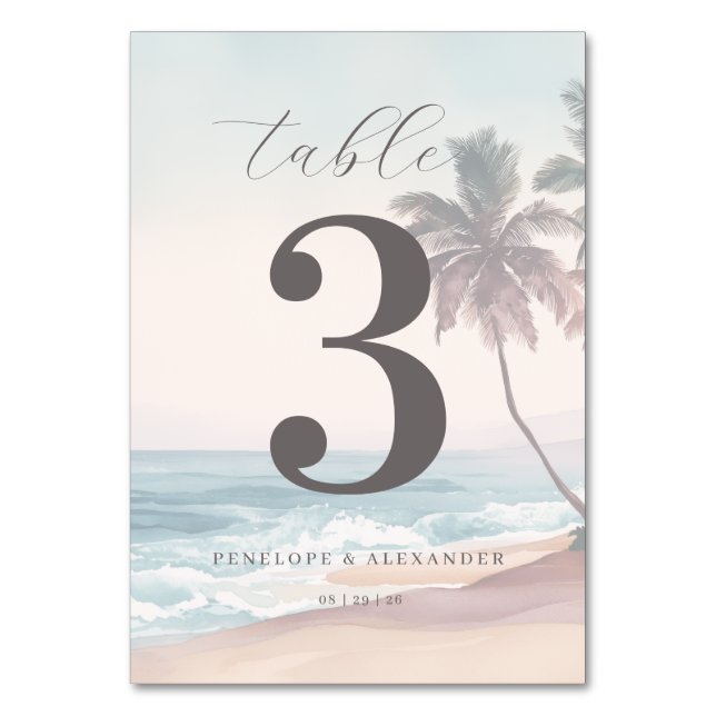 Calm Pastel Watercolor Beach Waves Tischnummer (Vorderseite)