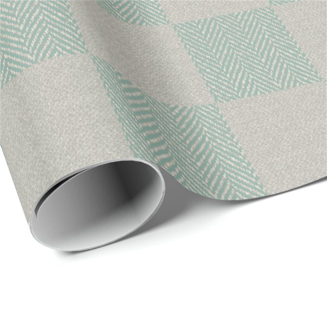 Calm Seafoam Green Grau Kariertes Muster Geschenkpapier (Rolleneckpunkt)