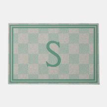 Calm Seafoam Green Gray Karierte Monogramm