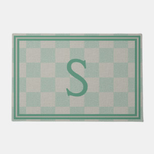 Calm Seafoam Green Gray Karierte Monogramm Fußmatte
