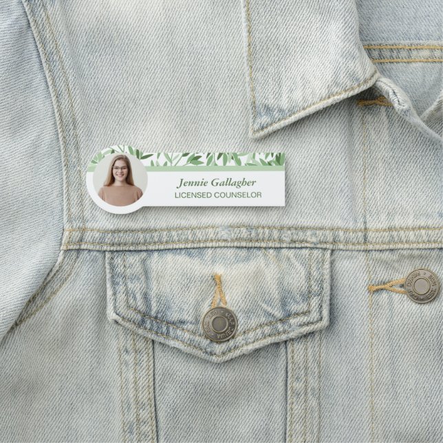 Calm Soft Green Greenerity Round-ID-Foto Namensschild (Beispiel)