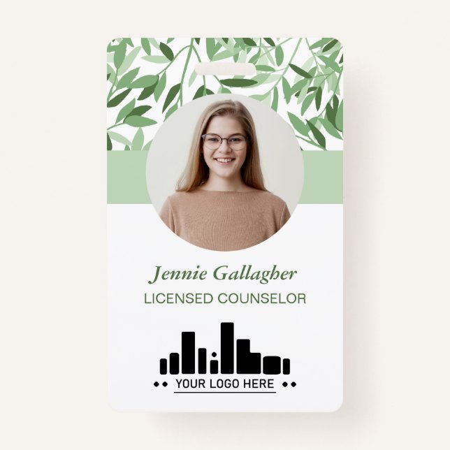 Calm Soft Green Greenery Round-ID-Foto-Logo Ausweis (Vorderseite)
