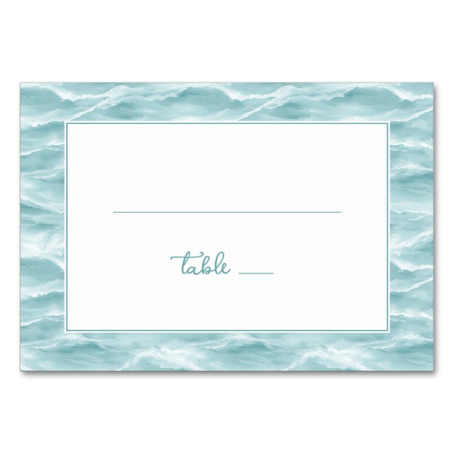 Calm Turquoise Nautical Wave Border Tischnummer (Vorderseite)