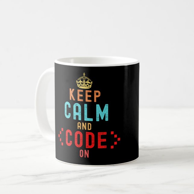 CALM UND CODE behalten - PROGRAMMIERYOGA Kaffeetasse (Vorderseite Links)