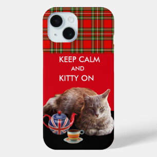 CALM UND KITTY behalten AUF "RED TARTAN CAT TEA"-P iPhone 15 Hülle