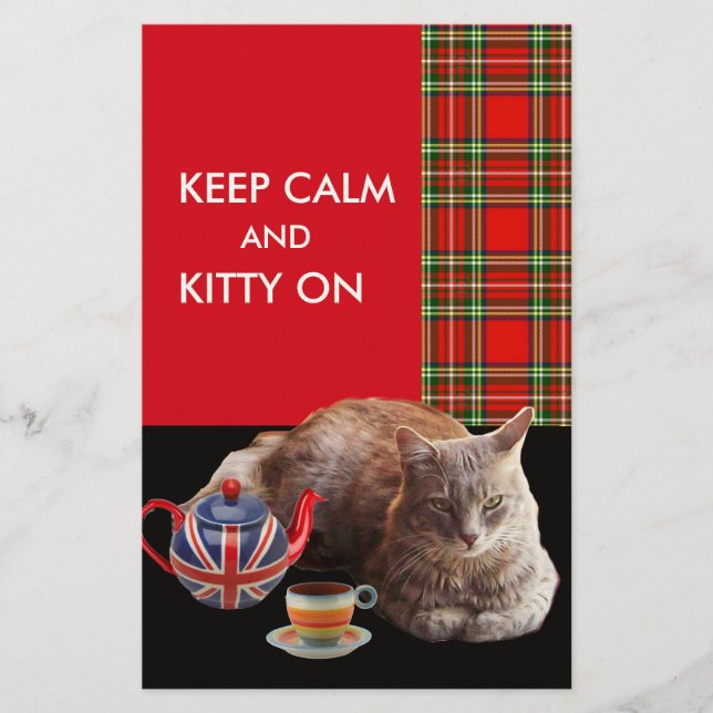 "CALM UND KITTY ON BEHALTEN" ,RED TARTAN,CAT TEE-P BRIEFPAPIER (Vorderseite)