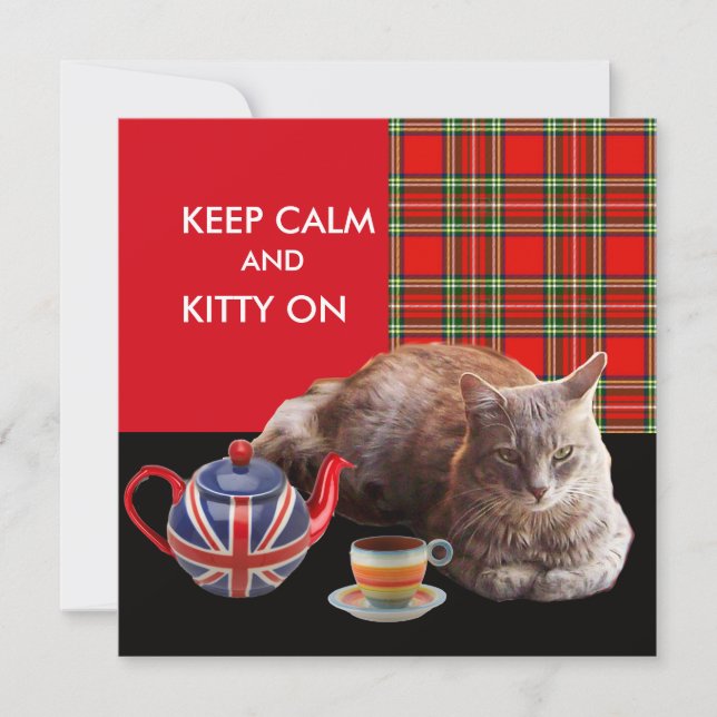 "CALM UND KITTY ON BEHALTEN" ,RED TARTAN,CAT TEE-P EINLADUNG (Vorderseite)