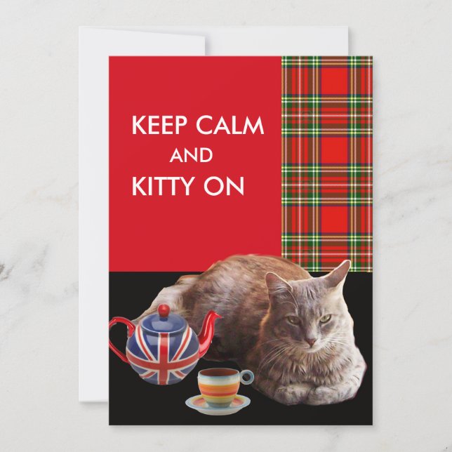 "CALM UND KITTY ON BEHALTEN" ,RED TARTAN,CAT TEE-P EINLADUNG (Vorderseite)