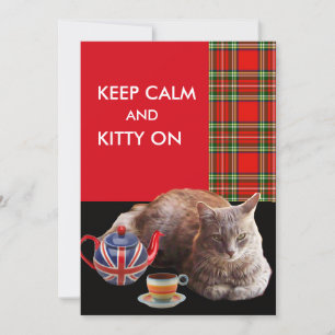 "CALM UND KITTY ON BEHALTEN" ,RED TARTAN,CAT TEE-P EINLADUNG