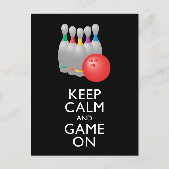 CALM UND SPIEL behalten - Bowling Postkarte (Vorderseite)