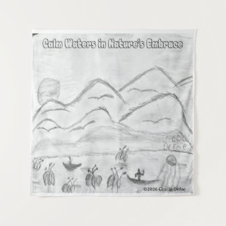 'Calm Waters in  Nature's Embrace' Tapestry Wandteppich