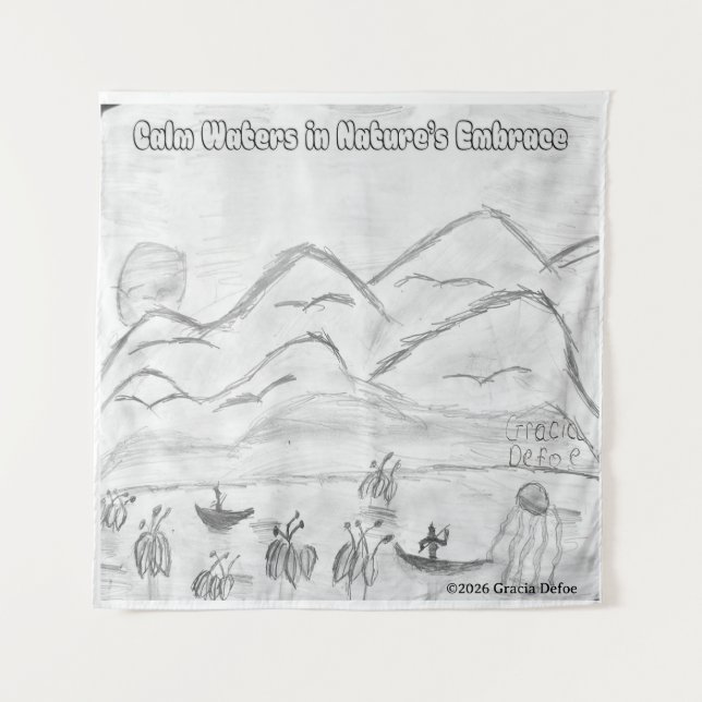 'Calm Waters in  Nature's Embrace' Tapestry Wandteppich (Vorderseite)