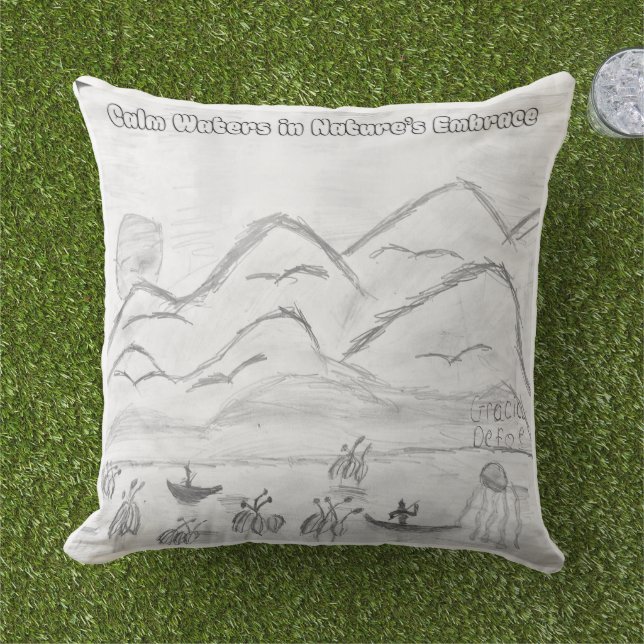 'Calm Waters in  Nature's Embrace' Throw Pillow Kissen (Gras)