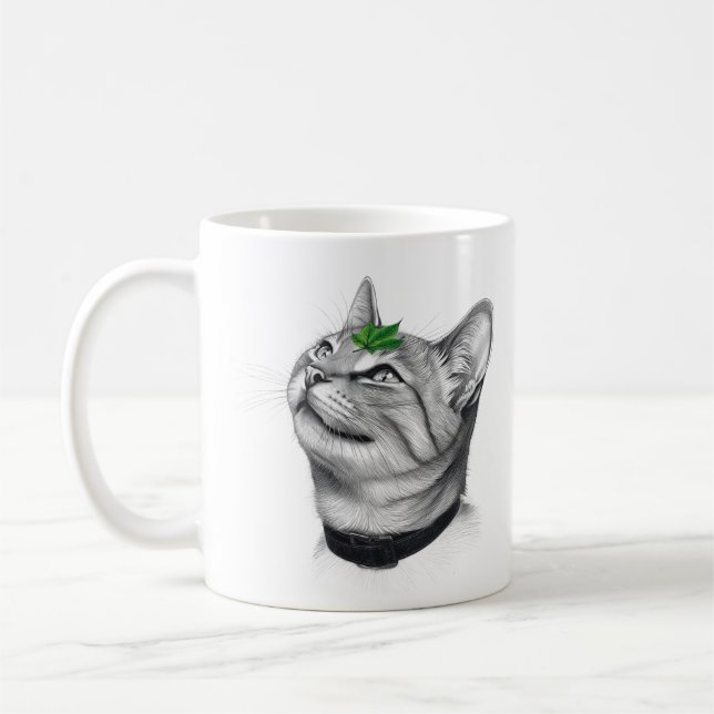 Calm White Minimal Cat Leaf Aesthetic Drawing pfp Kaffeetasse (Links)