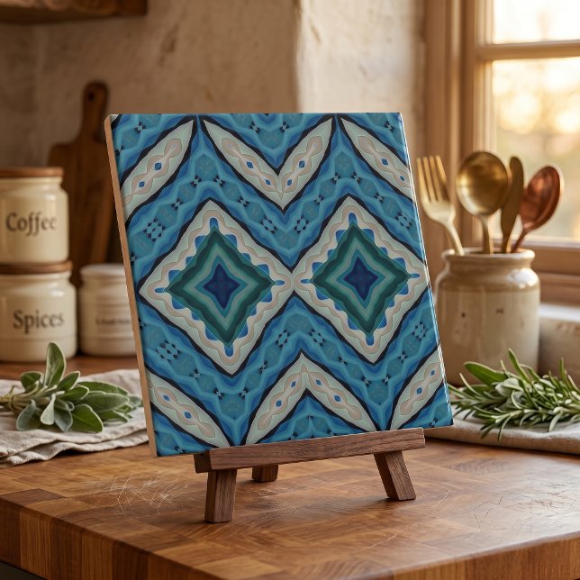 Calming Blau und Beige Mosaic Geometric Muster Fliese (Von Creator hochgeladen)