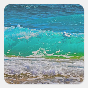 Calming Blue Ocean Waves Beach Art Imitate Quadratischer Aufkleber
