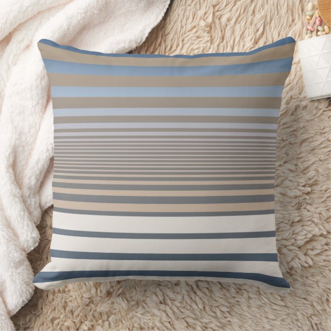 Calming Blue und Tan Gradient Stripes Kissen (Decke)