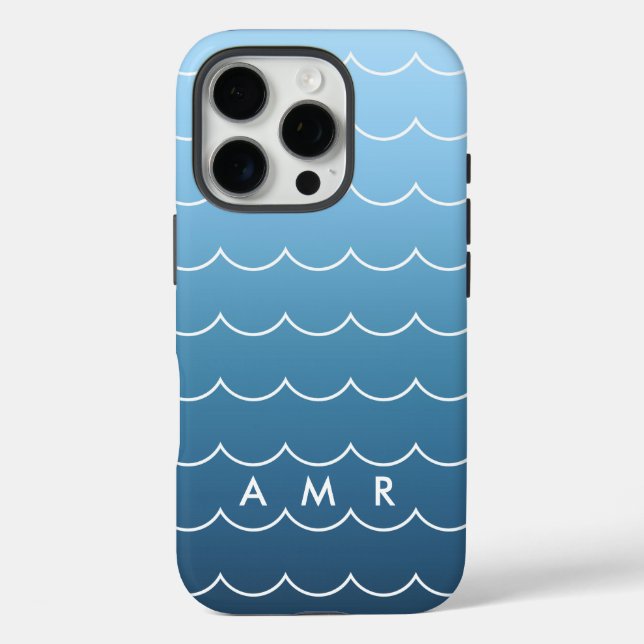 Calming Blue Wave Muster mit Monogram Case-Mate iPhone Hülle (Rückseite)