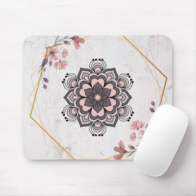 Calming Harmony - Rosa und Grau Kunst Mousepad (Mit Mouse)