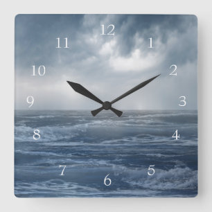 Calming Ocean Waves Sea Crest Dark Clouds Quadratische Wanduhr