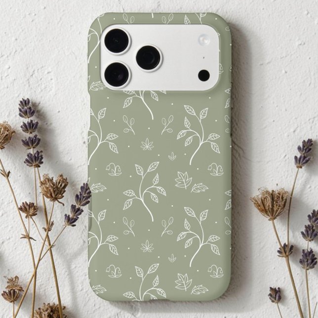 Calming Olive Green Leafy Blumenmuster Case-Mate iPhone Hülle (Von Creator hochgeladen)