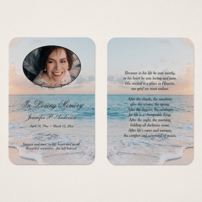 Calming Seashore Memorial Foto Cards (Vorne & Hinten)