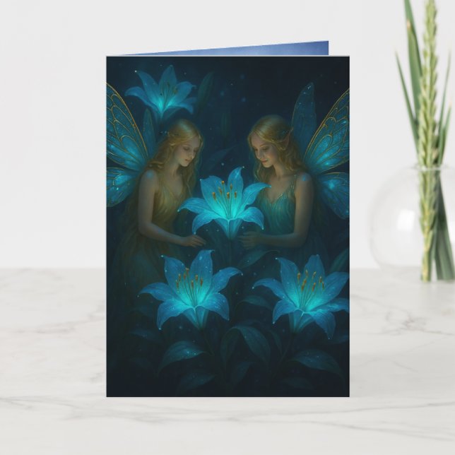 Calming Thinking of You Blue Lily Fairy Karte (Vorderseite)