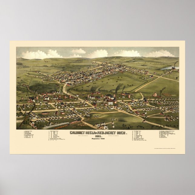 Calumet und Red Jacket, MI Panoramablick - 1881 Poster (Vorne)