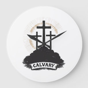 Calvary Hill Jesus Vintage Gravur Faith Tee (1) Große Wanduhr