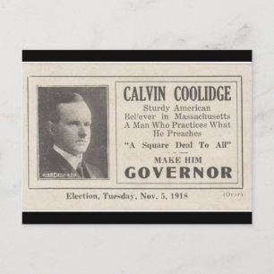 Calvin Coolidge für Gouverneur Postkarte