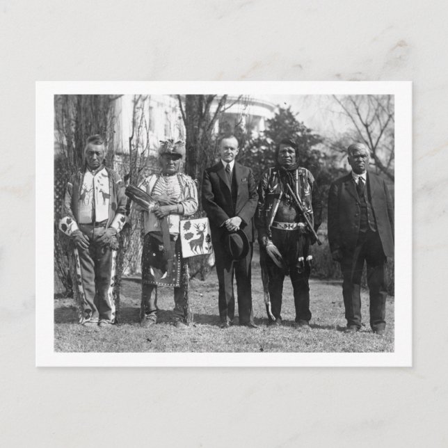 Calvin Coolidge mit Osage Amerikanischen Ureinwohn Postkarte (Vorderseite)