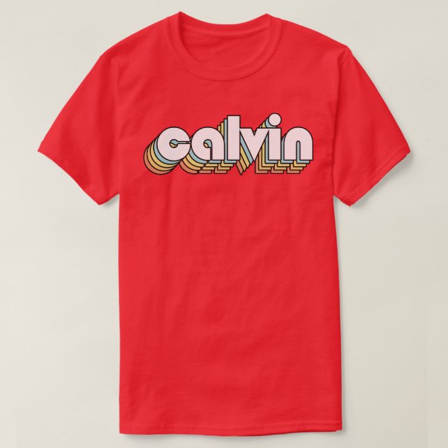 Calvin Retro Rainbow Typografie Faded Style T-Shirt (Design vorne)