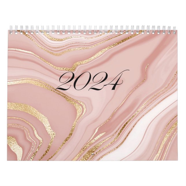 Calwndar 2024 rosa Marmormuster mit Gold Kalender (Titelbild)