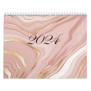 Calwndar 2024 rosa Marmormuster mit Gold Kalender