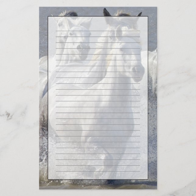 Camargue Pferde, die auf Marschland laufen, um zu Briefpapier (Vorderseite)