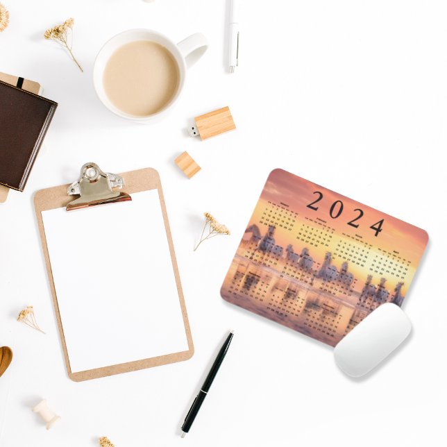 Camargue White Horses in Sunset 2024 Year Calendar Mousepad (Von Creator hochgeladen)