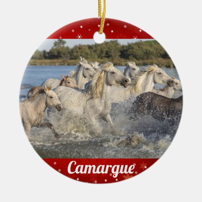 Camargue Wild White Horses Frankreich Weihnachten Keramik Ornament (Vorne)