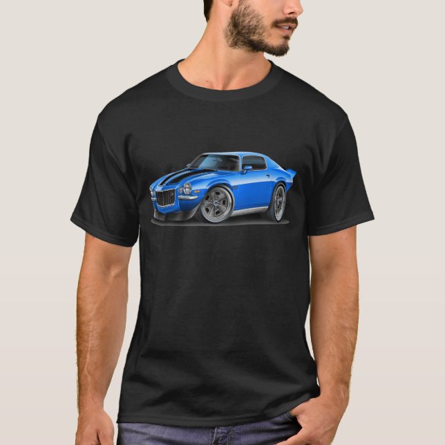 Camaro 1970-73 Blaues/Schwarz-Auto T-Shirt (Vorderseite)