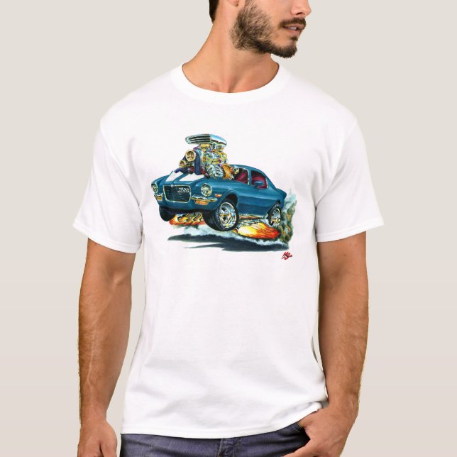 Camaro Blau-Weißes Auto 1970-72 T-Shirt (Vorderseite)