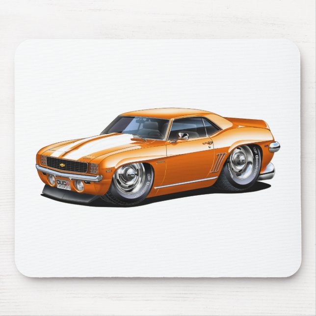 Camaro Orange-Weißes Auto 1969 Mousepad (Vorne)