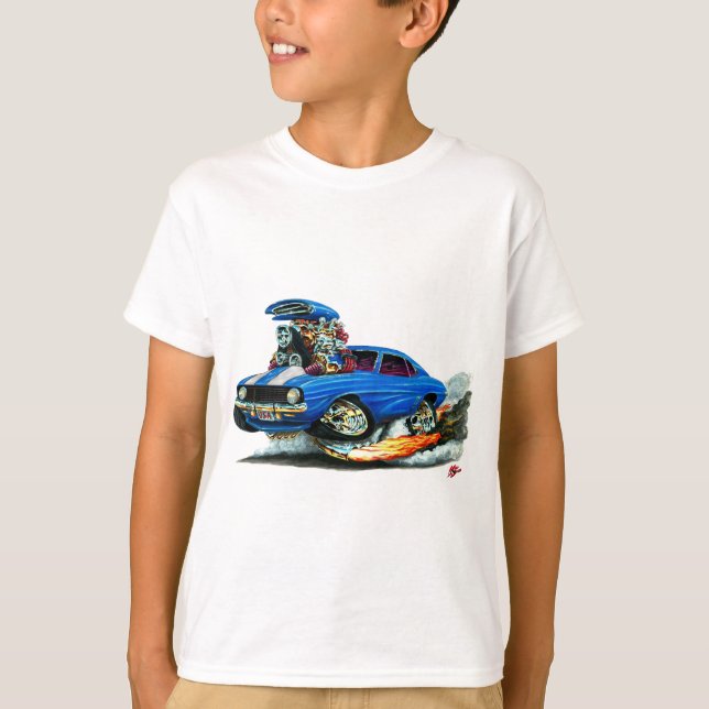 Camaro SS Blau-Weißes Auto 1969 T-Shirt (Vorderseite)