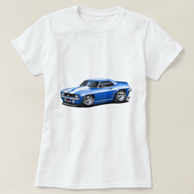 Camaro SS Blau-Weißes Auto 1969 T-Shirt (Design vorne)